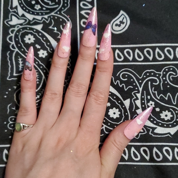 Luxury Hand Painted Butterfly Nails Long Stilletto - Picture 5 of 7